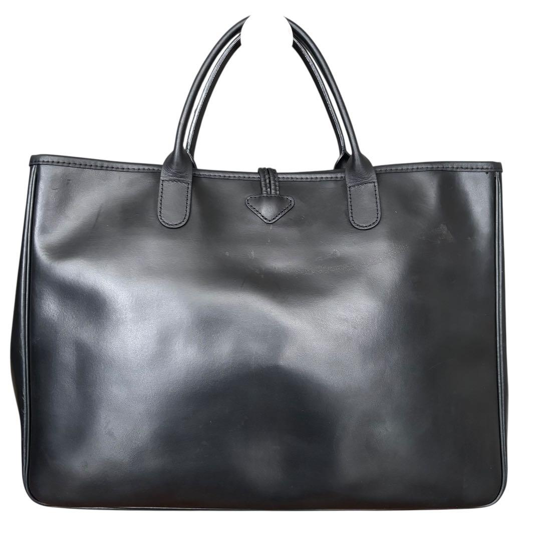 【良品】ロンシャン　トートバッグ　オールレザー　黒　エンボスロゴ　手提げ　大容量