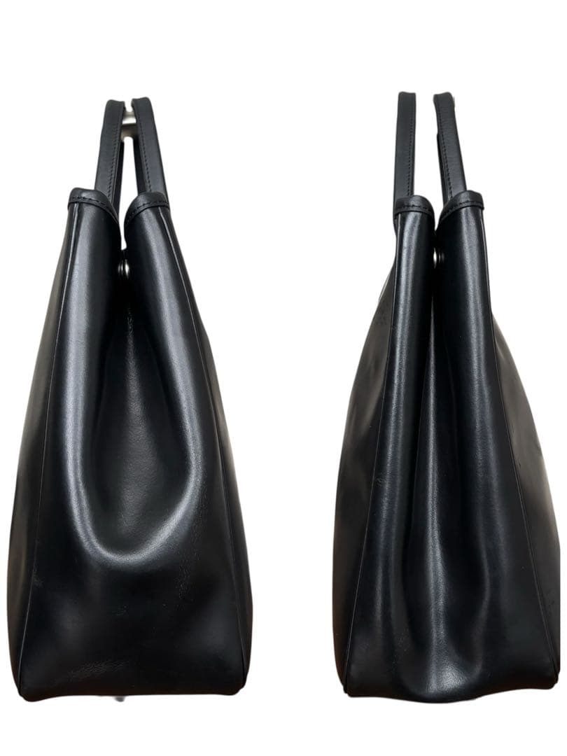 【良品】ロンシャン　トートバッグ　オールレザー　黒　エンボスロゴ　手提げ　大容量