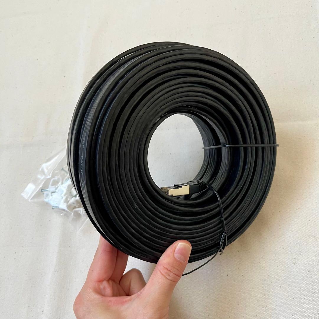 ☘️LANケーブル　CAT8 フラット　30m 爪折れ防止　超高速　黒　パソコン