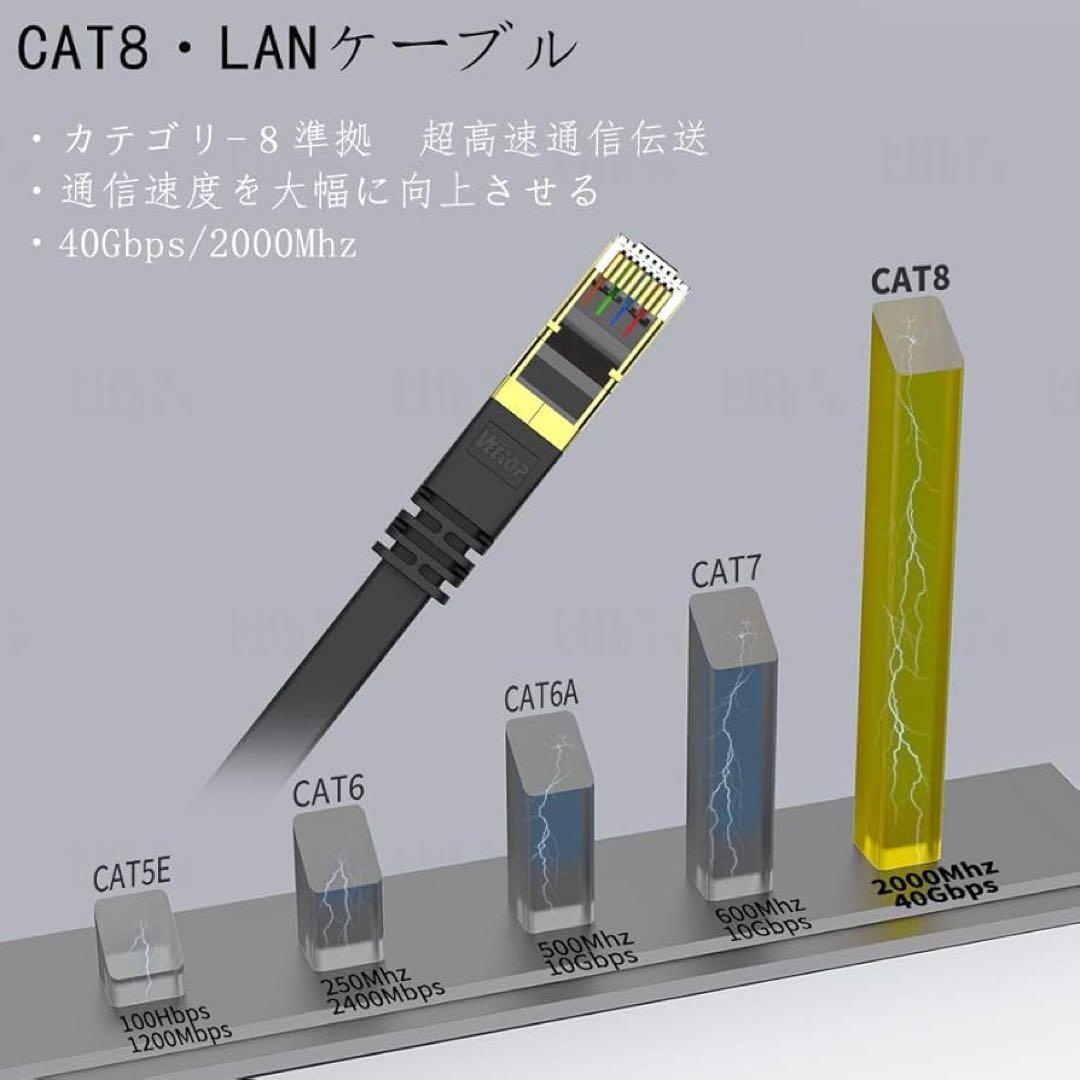 ☘️LANケーブル　CAT8 フラット　30m 爪折れ防止　超高速　黒　パソコン