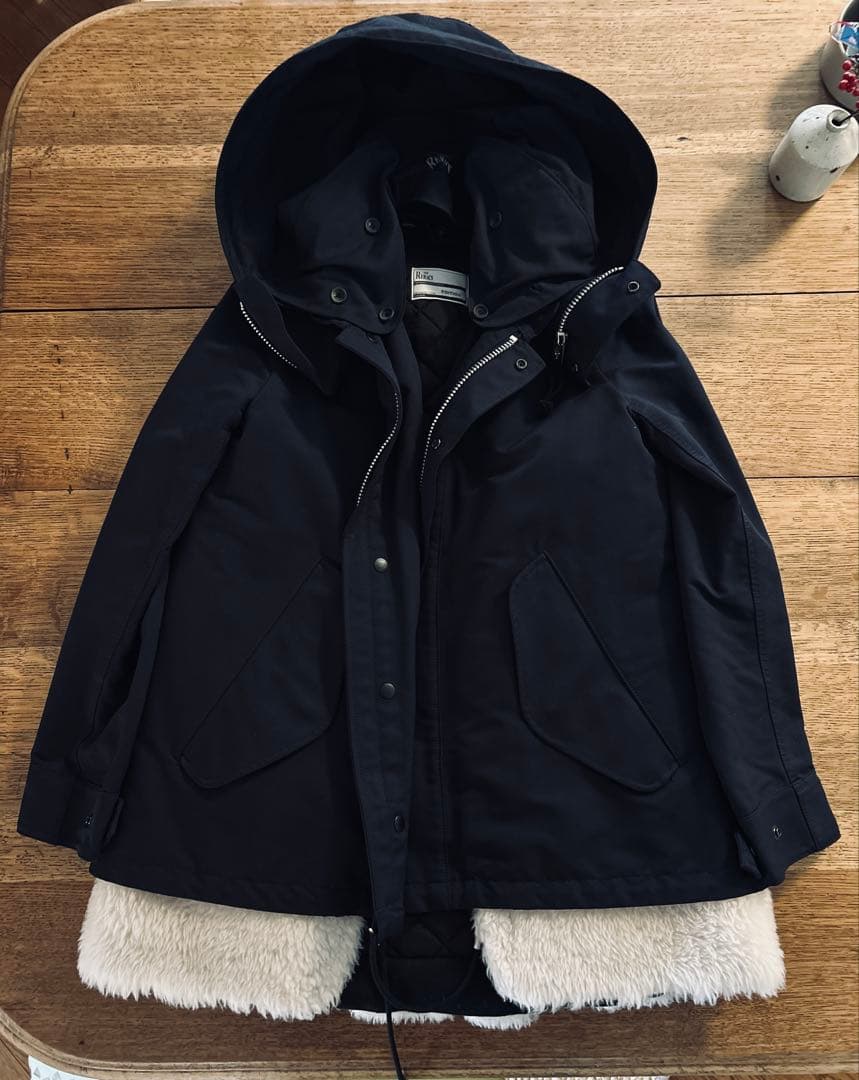 THE RERACSフリース裏地付きブラックネイビーコート