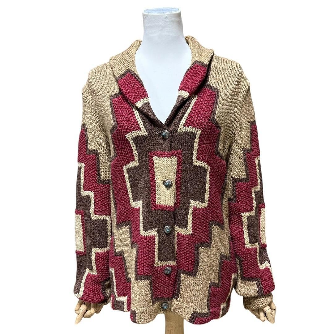 ラルフローレン　ネイティブ　ナバホ柄　コンチョボタン　ニットカーディガン　M