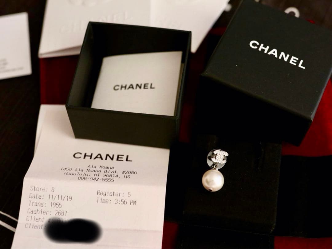 シャネル　ラインストーン　パール　ピアス　シルバー