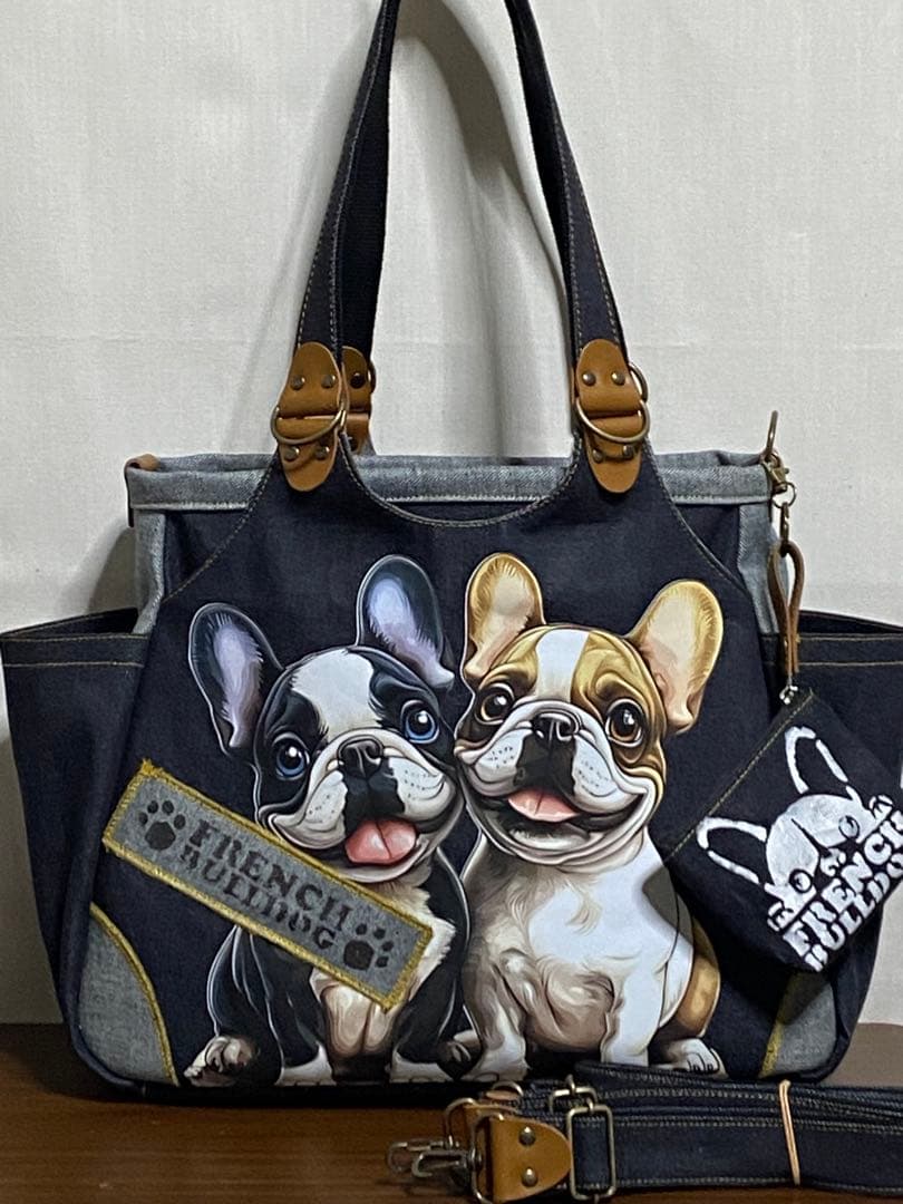 ☆岡山デニム☆ステンシル☆☆フレンチブルドッグ☆4wayあおりバッグ