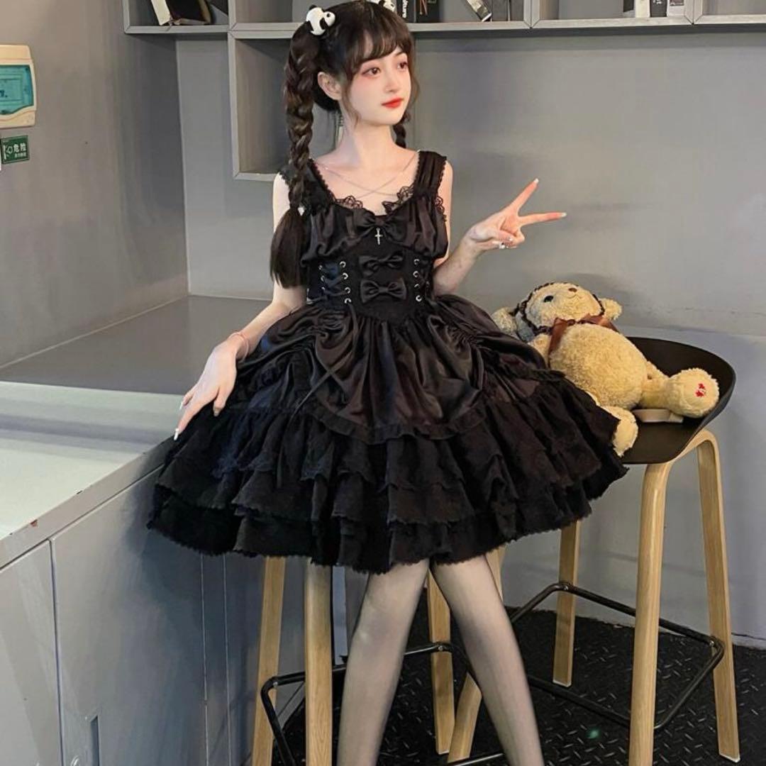 ゴシックロリータ ジャンパースカート 黒 ゴスロリ ロリータ