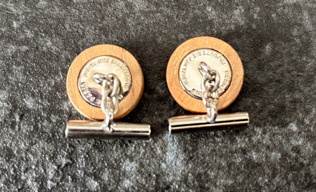 HERMES カフリンクス シルバー/ウッド(箱付き)