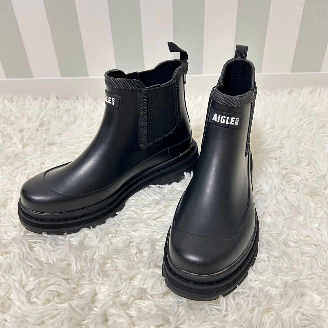 エーグル　ソフトレイン2 ラバーブーツ　サイドゴア　ブラック　38 24センチ