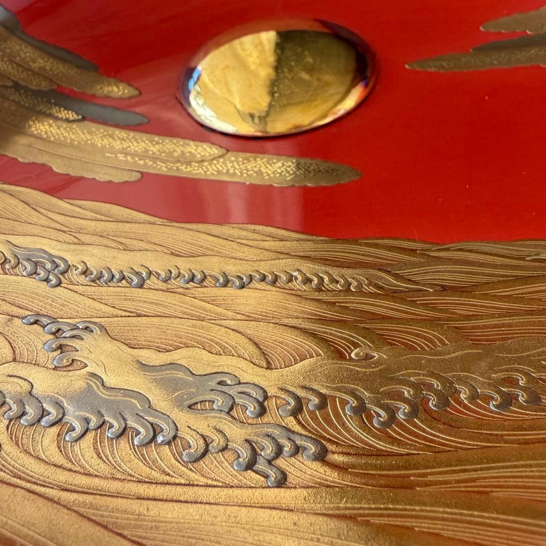 2147様感謝‼️愛蔵金銀波❌日の出❌松超絶高蒔絵大盃総欅塗木箱入黄布古布付1客