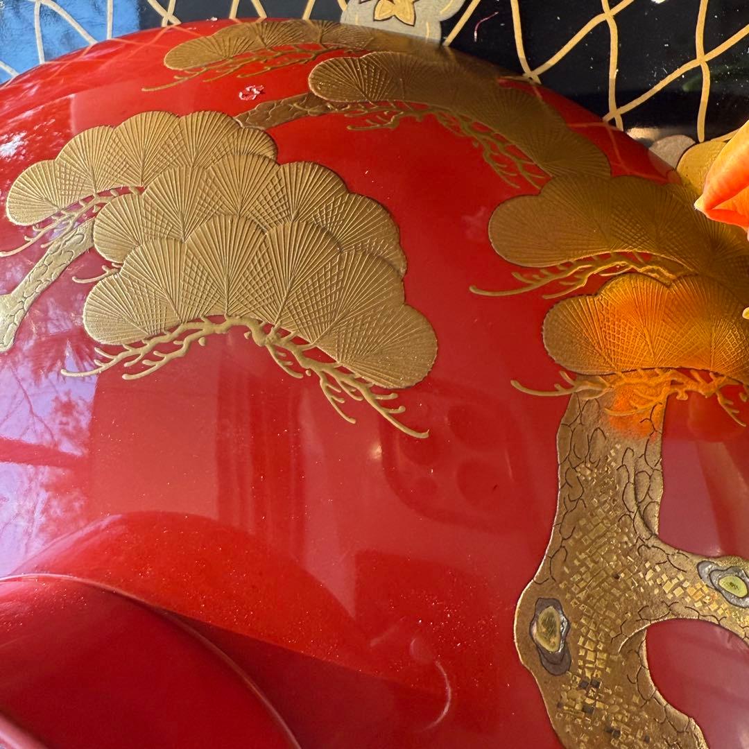 2147様感謝‼️愛蔵金銀波❌日の出❌松超絶高蒔絵大盃総欅塗木箱入黄布古布付1客