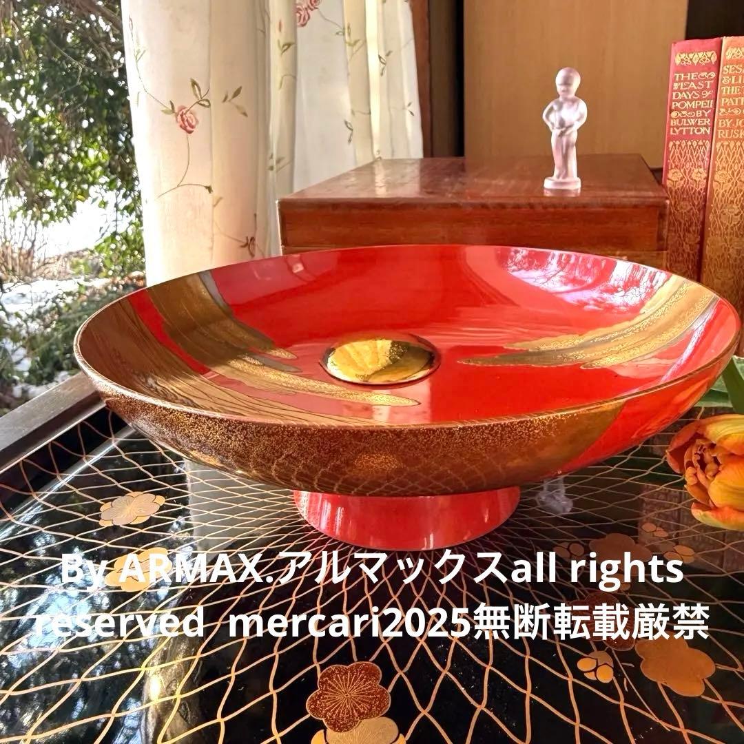 2147様感謝‼️愛蔵金銀波❌日の出❌松超絶高蒔絵大盃総欅塗木箱入黄布古布付1客