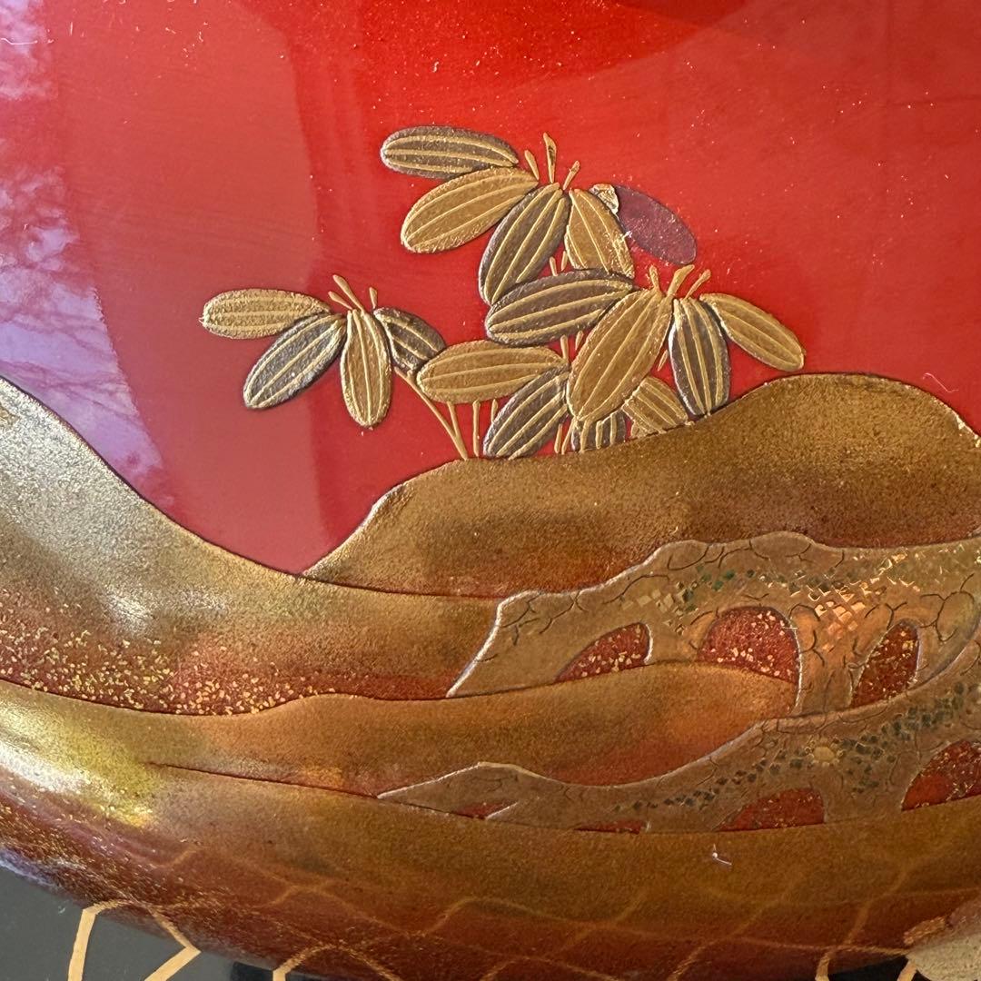 2147様感謝‼️愛蔵金銀波❌日の出❌松超絶高蒔絵大盃総欅塗木箱入黄布古布付1客