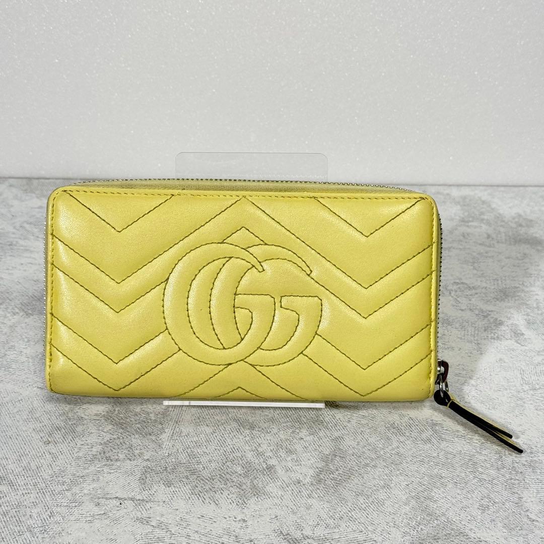 GUCCI GGマーモント キルティング ラウンドジップ 長財布 イエロー 8
