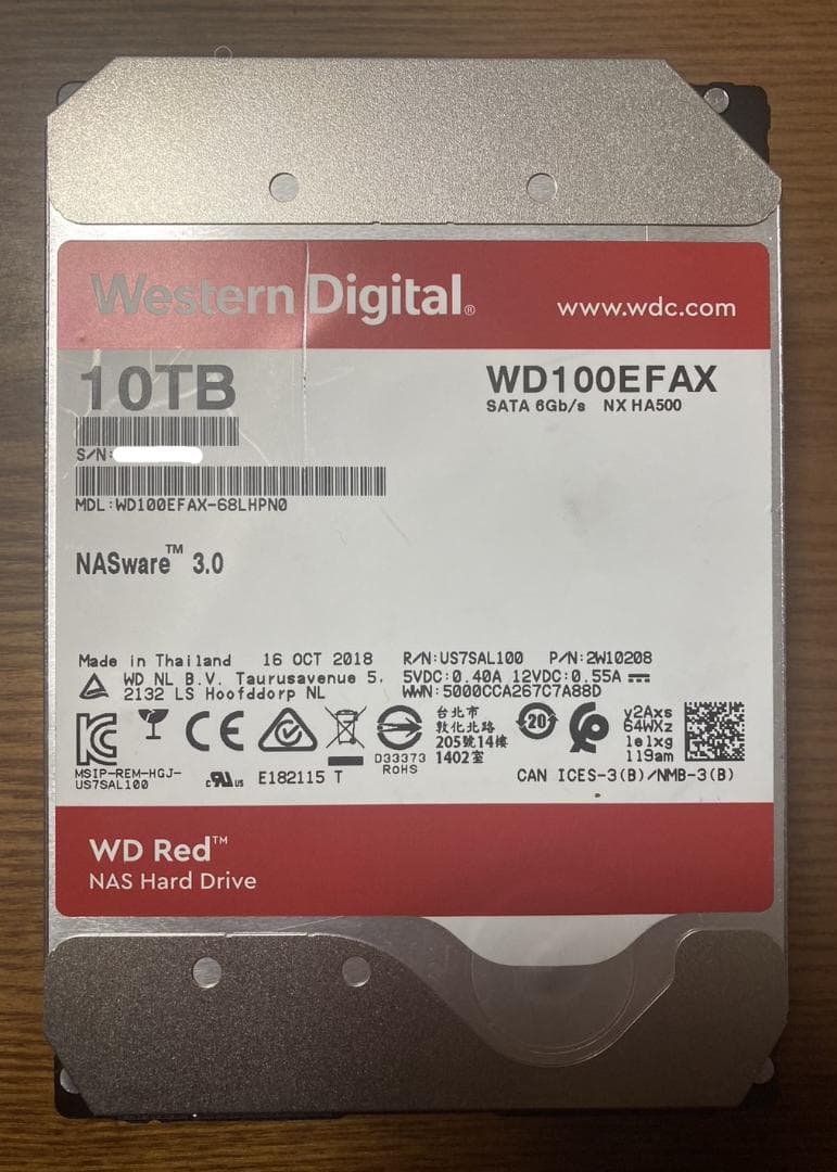 Western Digital WD100EFAX （3.5 HDD 10TB）