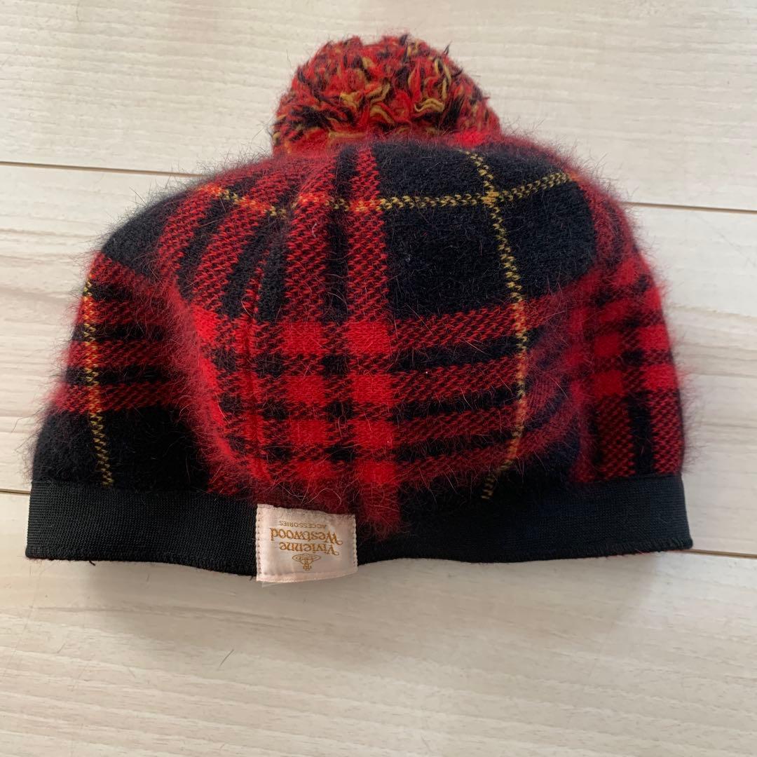 Vivienne Westwood アンゴラベレー帽⚫︎ボンボン⚫︎赤チェック