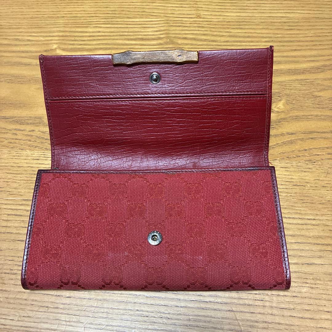 GUCCI グッチ GG キャンバス バンブー レッド 長財布 ヴィンテージ