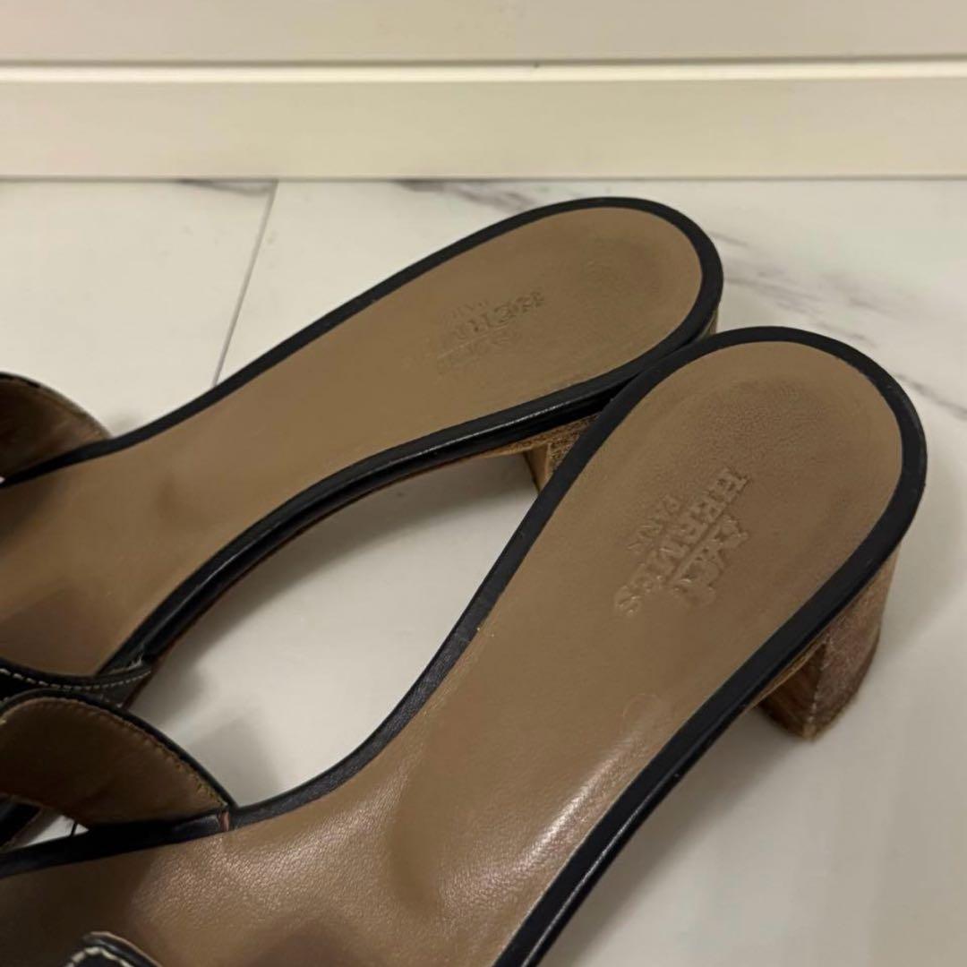 HERMES オアジス ミュール サンダル36レザー ブラック エルメス