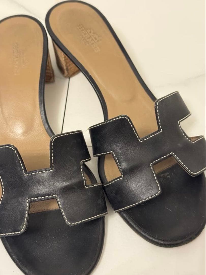 HERMES オアジス ミュール サンダル36レザー ブラック エルメス