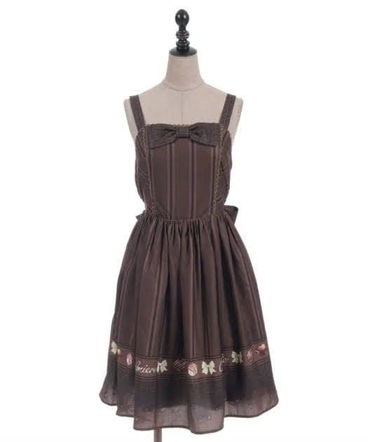 Chalmiere ボンボンショコラ柄ジャンパースカート 茶