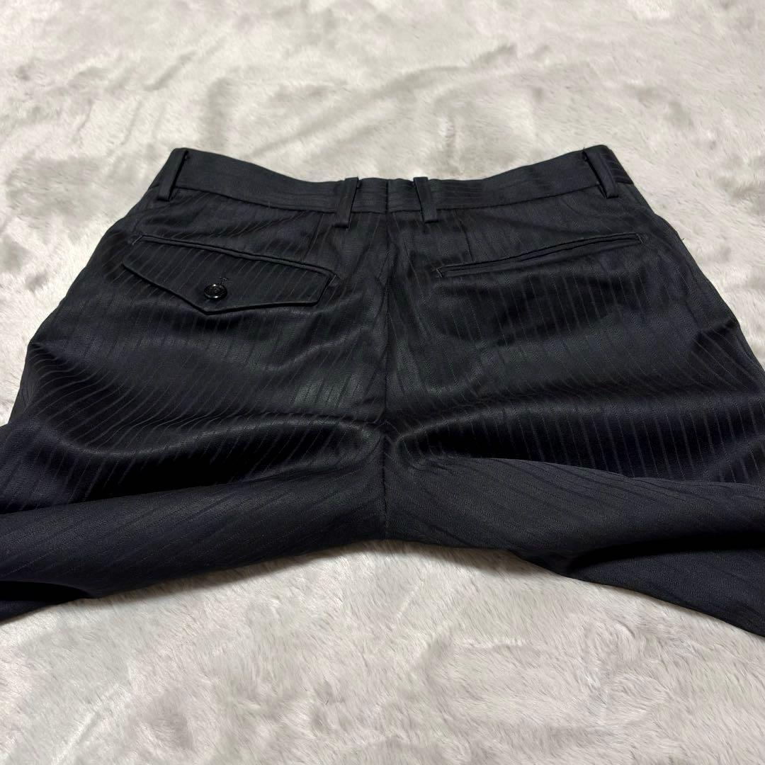 スーツセレクト 3ピース セットアップ スーツ 上下 黒 Y4 ストライプ 光沢