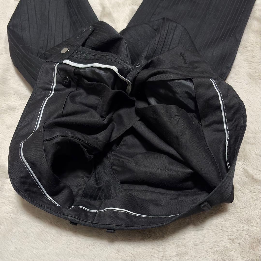 スーツセレクト 3ピース セットアップ スーツ 上下 黒 Y4 ストライプ 光沢