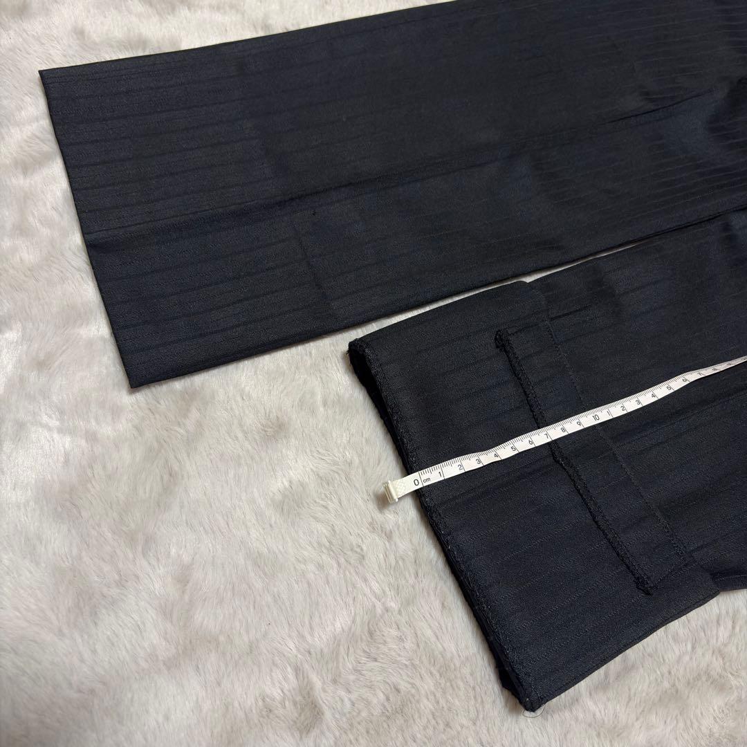 スーツセレクト 3ピース セットアップ スーツ 上下 黒 Y4 ストライプ 光沢