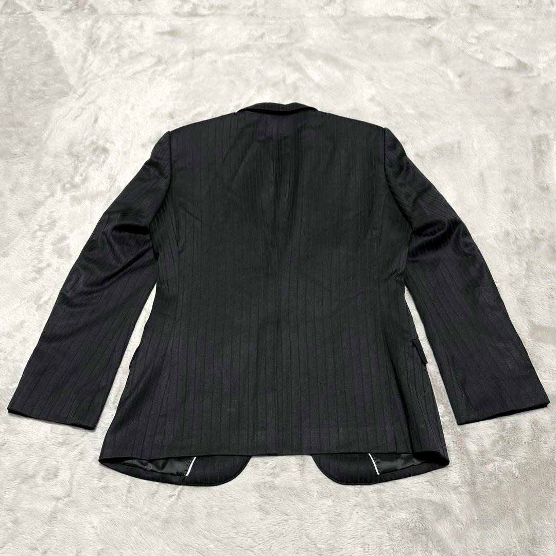 スーツセレクト 3ピース セットアップ スーツ 上下 黒 Y4 ストライプ 光沢