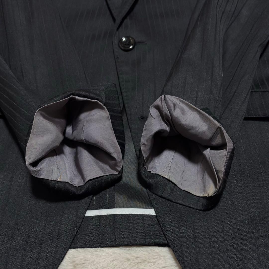 スーツセレクト 3ピース セットアップ スーツ 上下 黒 Y4 ストライプ 光沢