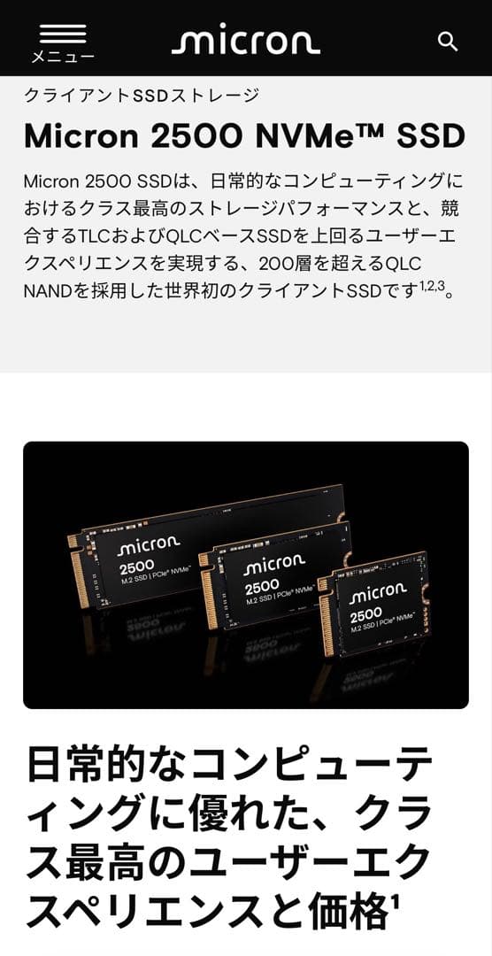 内蔵型SSD Micron 2500 NVMe M.2 ssd 1tb