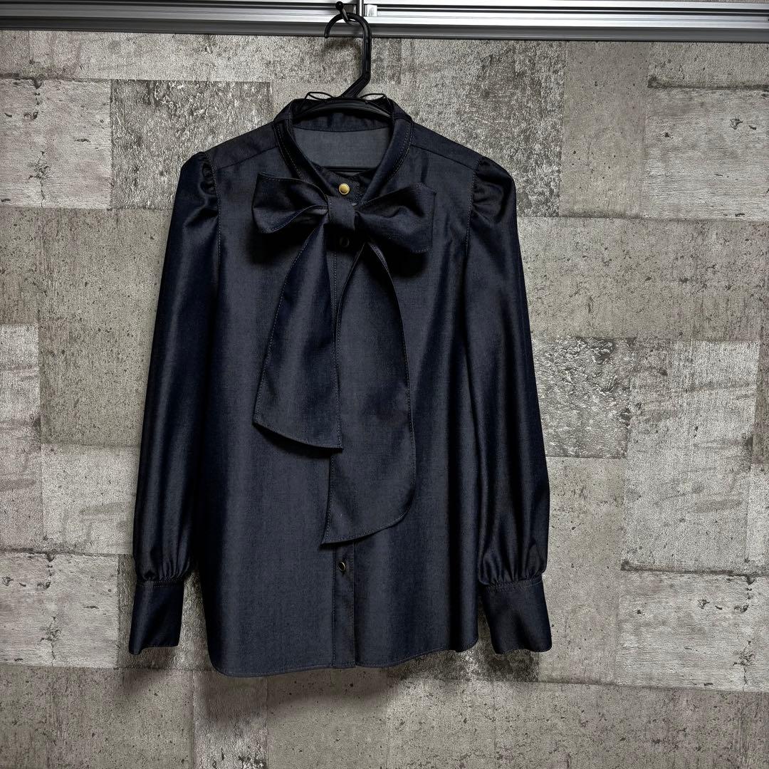 優*那様 ウールデニムライクボウ ブラウス