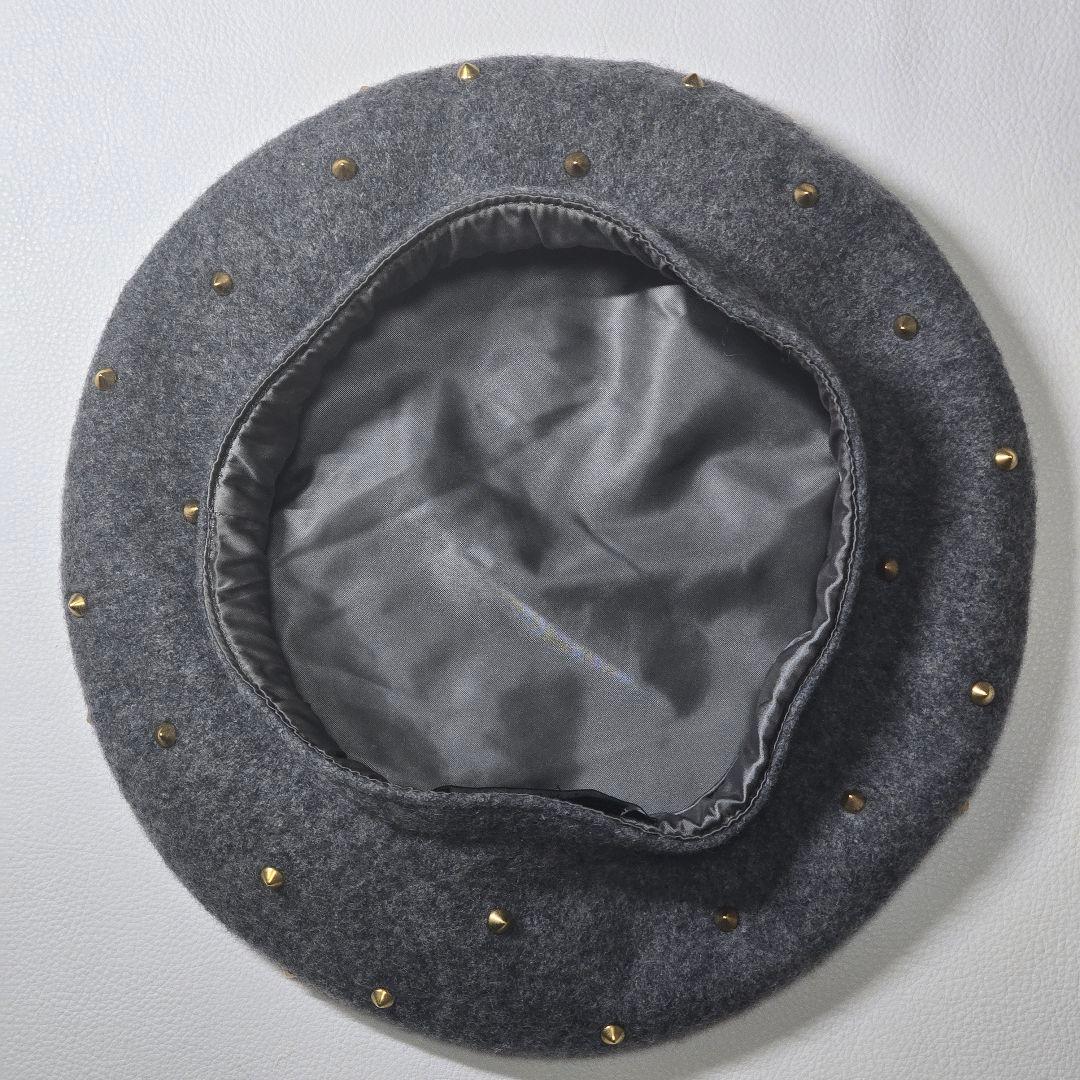 Gucci グッチ スタッズ付きベレー帽 グレー Lサイズ