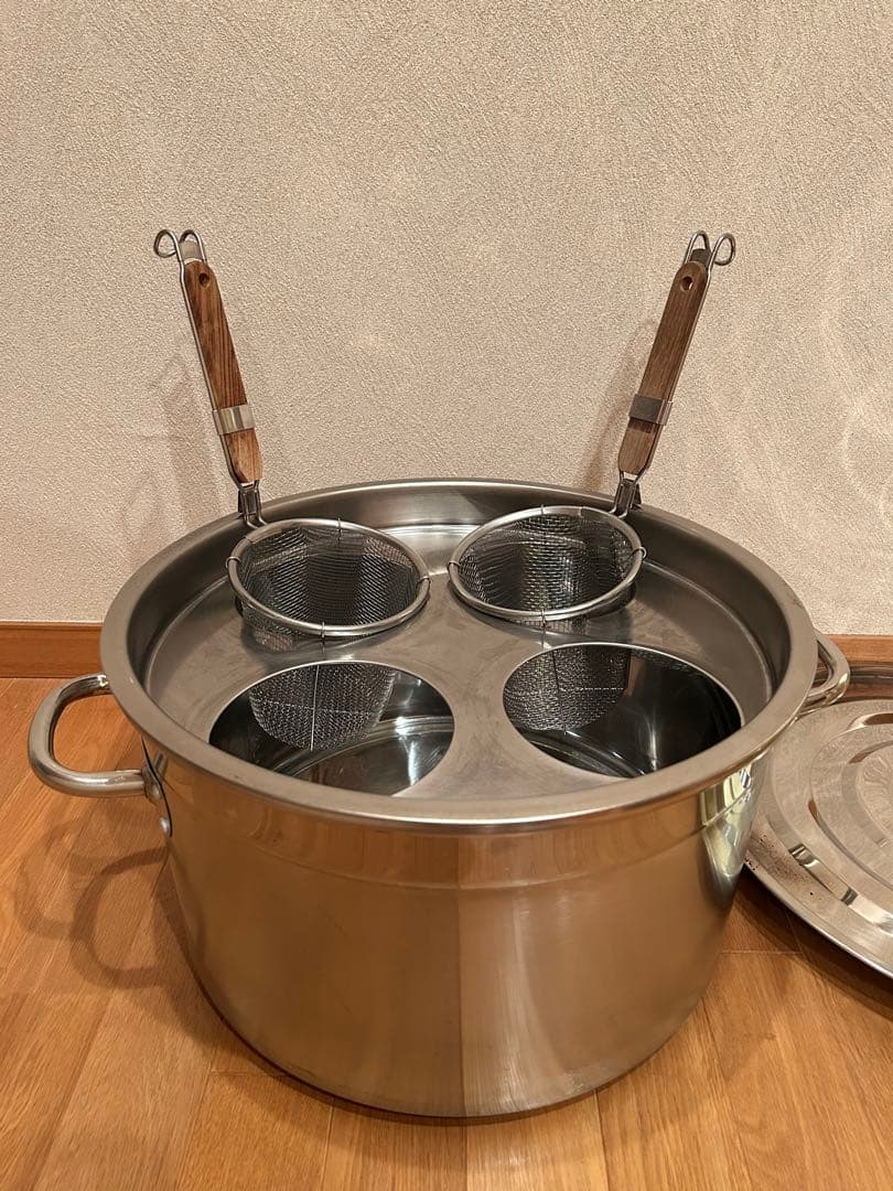 よ*ー様 ステンレス 茹で鍋 テボ2個セット 蓋付き 業務用