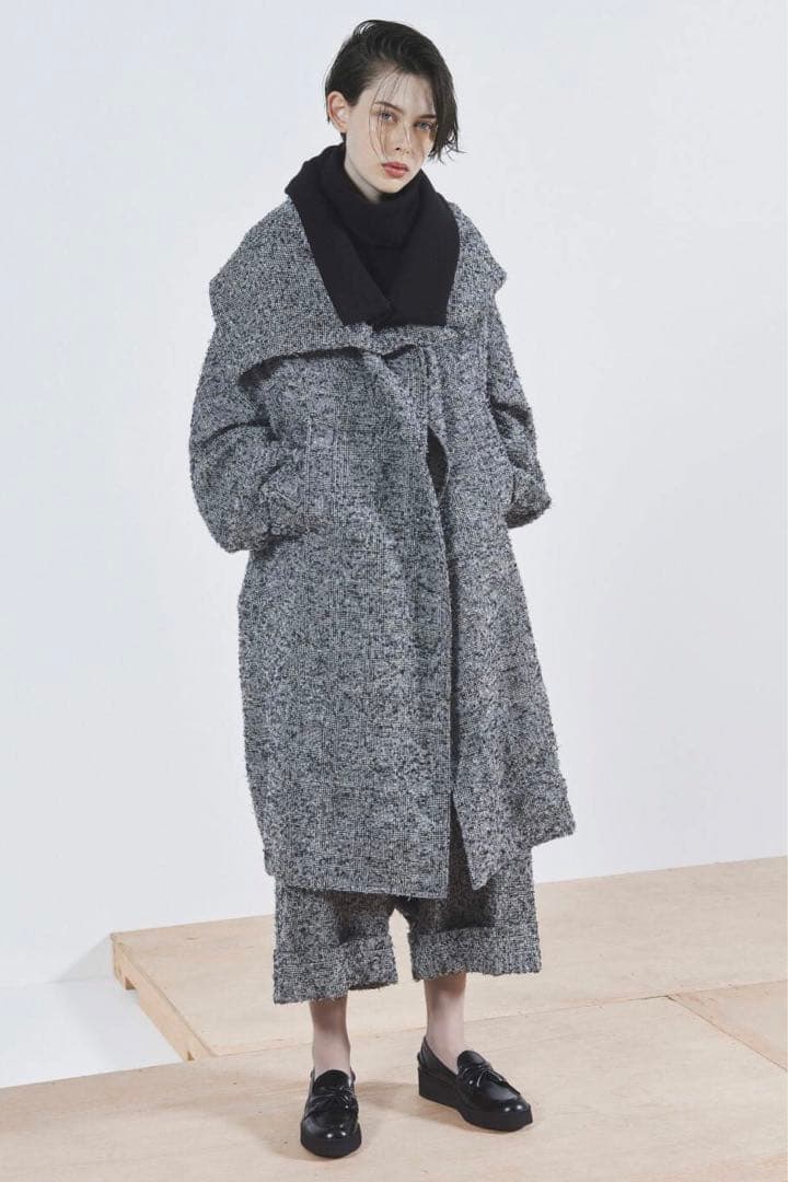 Y's ワイズ 2020AW PRE ほつれ加工 グレンチェックワイドパンツ 黒