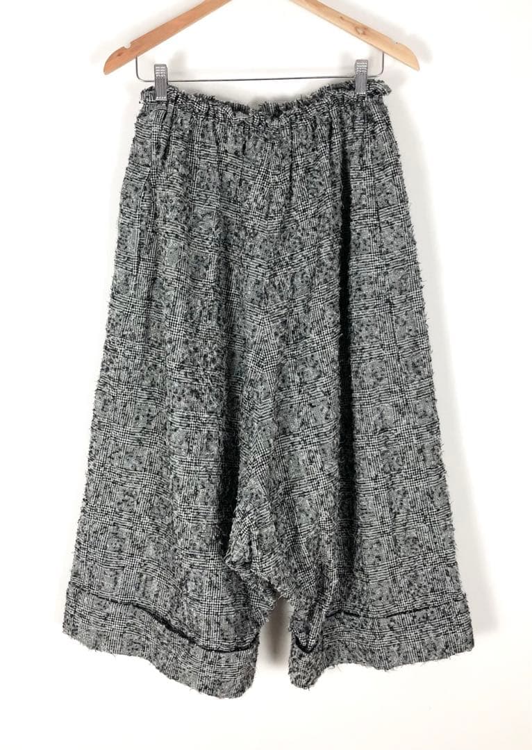 Y's ワイズ 2020AW PRE ほつれ加工 グレンチェックワイドパンツ 黒