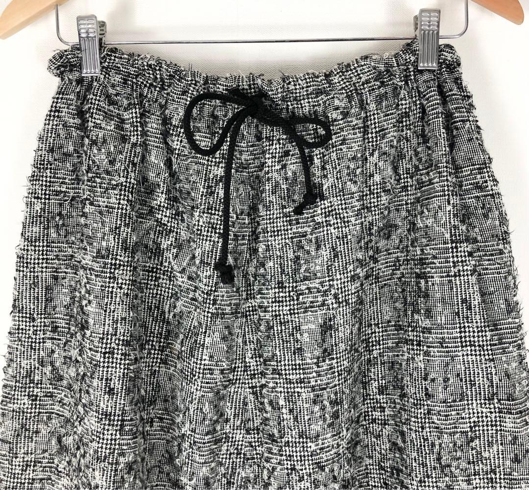 Y's ワイズ 2020AW PRE ほつれ加工 グレンチェックワイドパンツ 黒