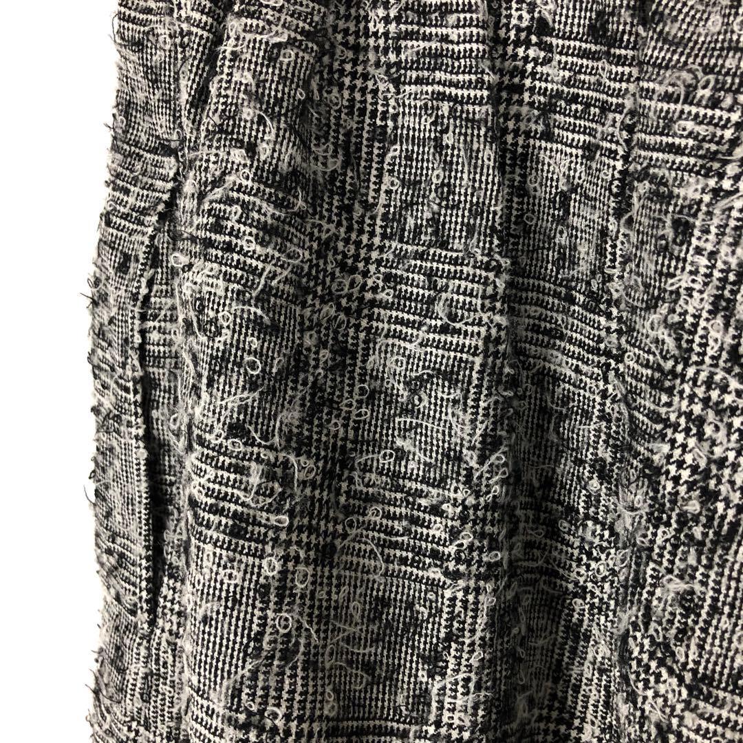 Y's ワイズ 2020AW PRE ほつれ加工 グレンチェックワイドパンツ 黒