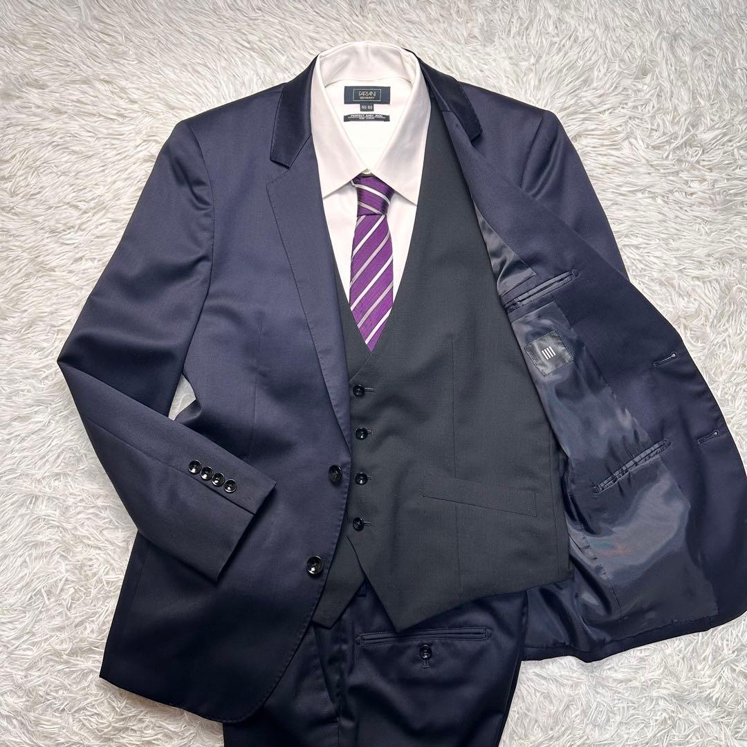 極美品 スーツセレクト シルク混 リバーシブルベスト 3ピース 光沢 A5