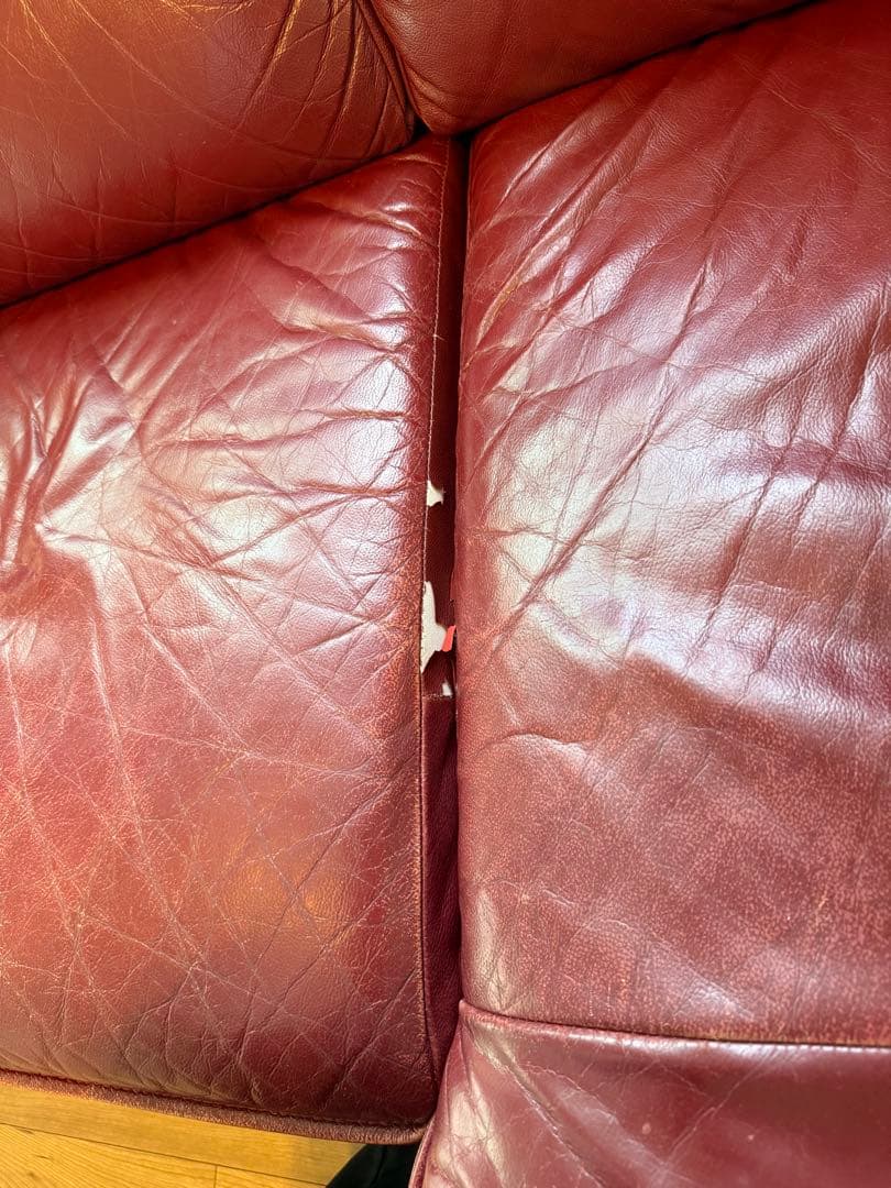 て*む様 NITORIニトリ ロゾ4本革　カウチソファー　カウチ　レッド　4人掛