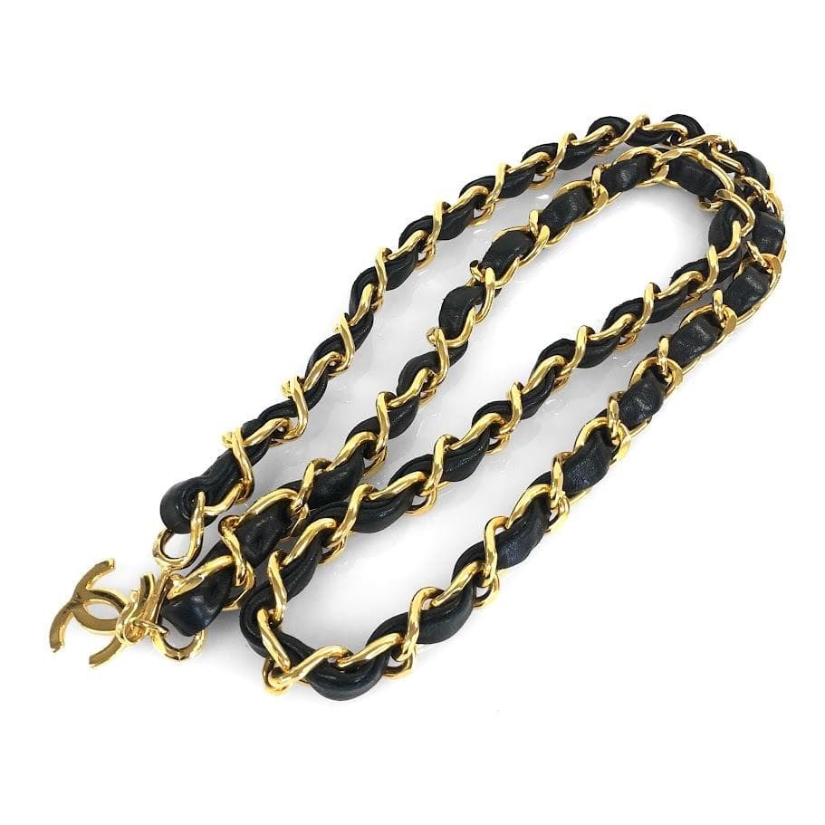 美品 CHANEL シャネル チェーンベルト ブラック×ゴールド GP×革