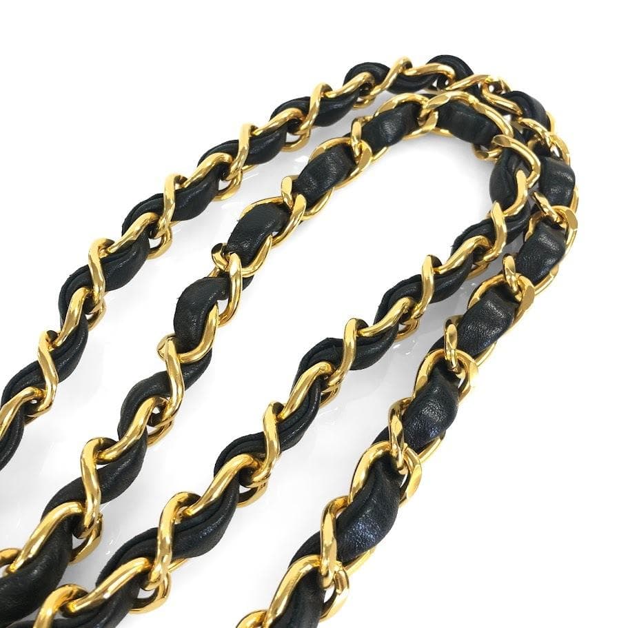 美品 CHANEL シャネル チェーンベルト ブラック×ゴールド GP×革