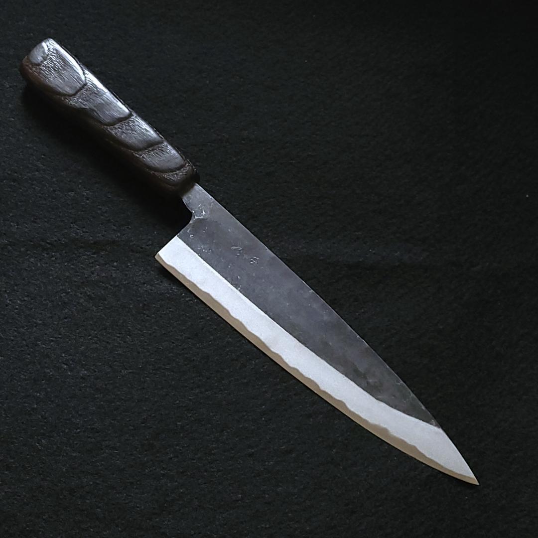【1点物】青紙２号 黒打 厚刃包丁 210㎜ G9392 焼栗柄 手作り 月光作