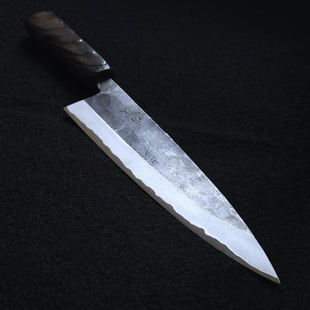 【1点物】青紙２号 黒打 厚刃包丁 210㎜ G9392 焼栗柄 手作り 月光作