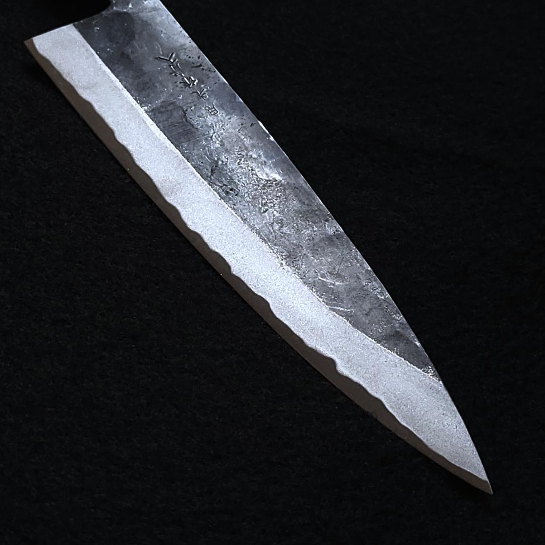 【1点物】青紙２号 黒打 厚刃包丁 210㎜ G9392 焼栗柄 手作り 月光作