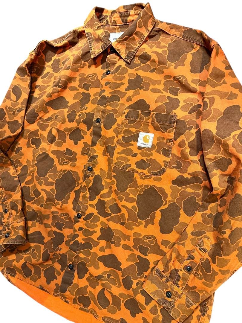 美品 カーハート WIP ダックシャツ ハンターカモ ターメリックオレンジ XL