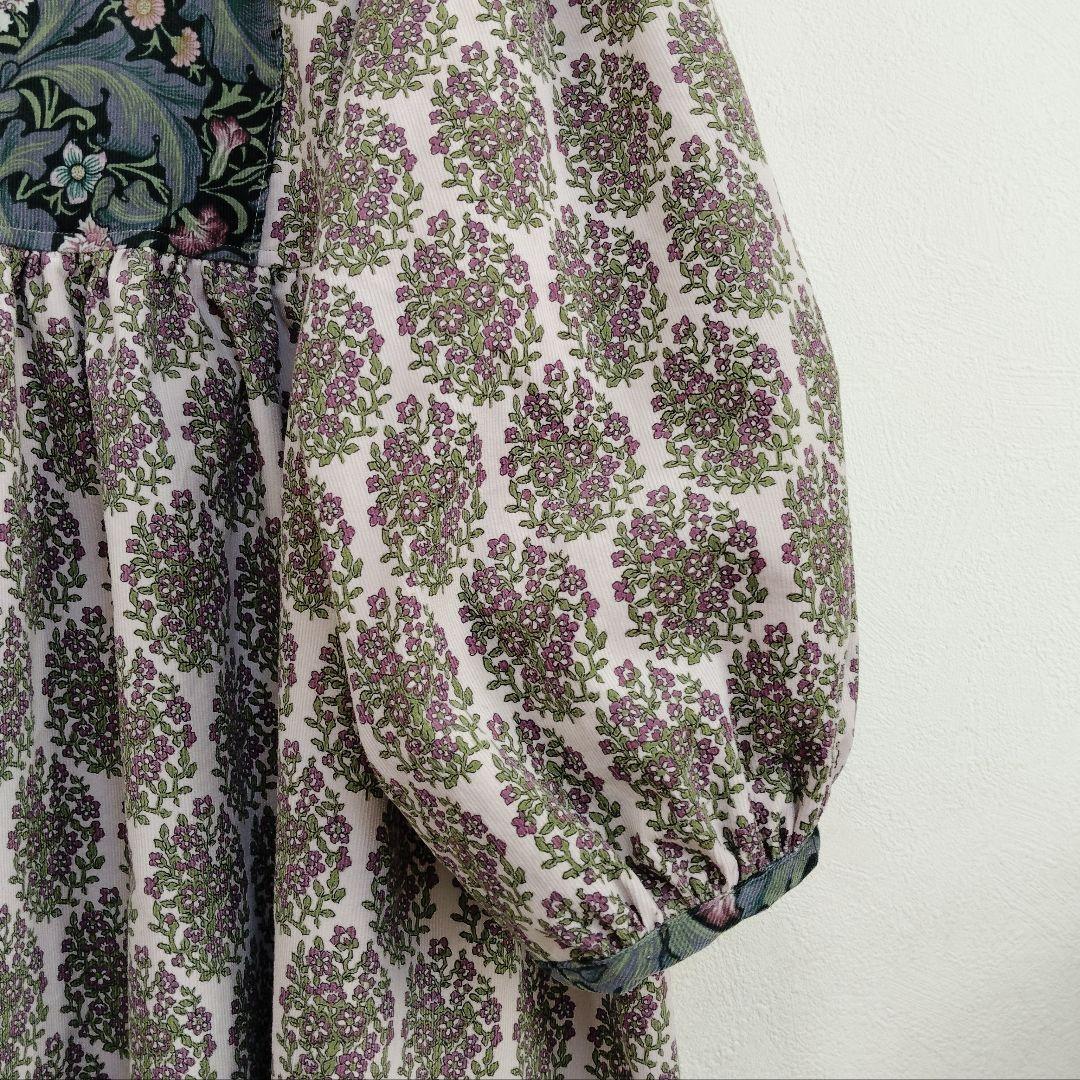 handmadeウィリアムモリス＋コーデュロイワンピースfree長袖エスニック柄