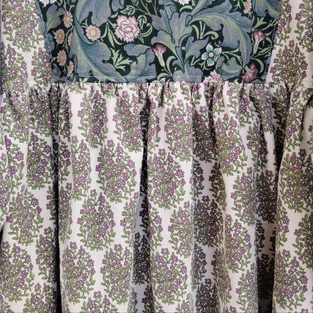 handmadeウィリアムモリス＋コーデュロイワンピースfree長袖エスニック柄