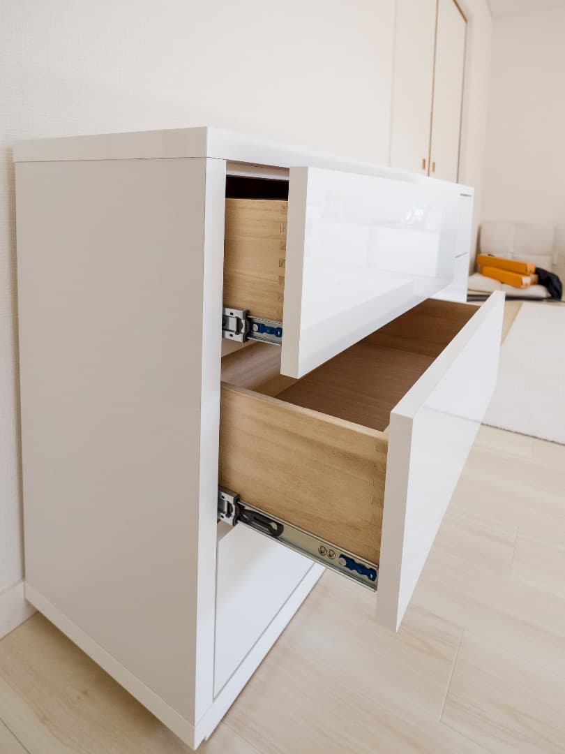 桐材日本製オーダー収納チェスト３段光沢ホワイトW75×D35cm 出品6月末まで