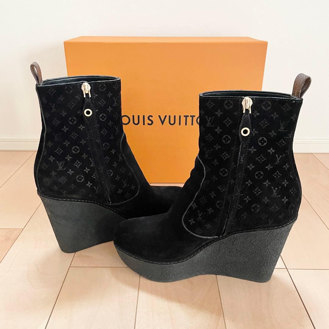 LOUIS VUITTON モノグラム スエード アンクルブーツ 37 1/2