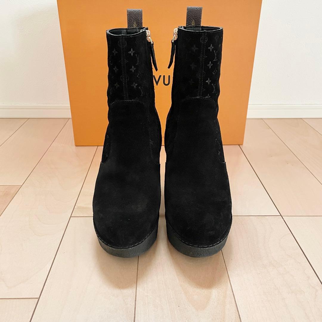 LOUIS VUITTON モノグラム スエード アンクルブーツ 37 1/2