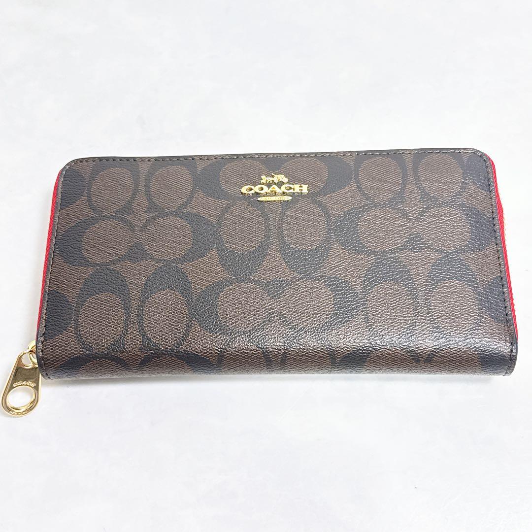 [COACH] コーチ 長財布(ラウンドファスナー)赤 ゴールド