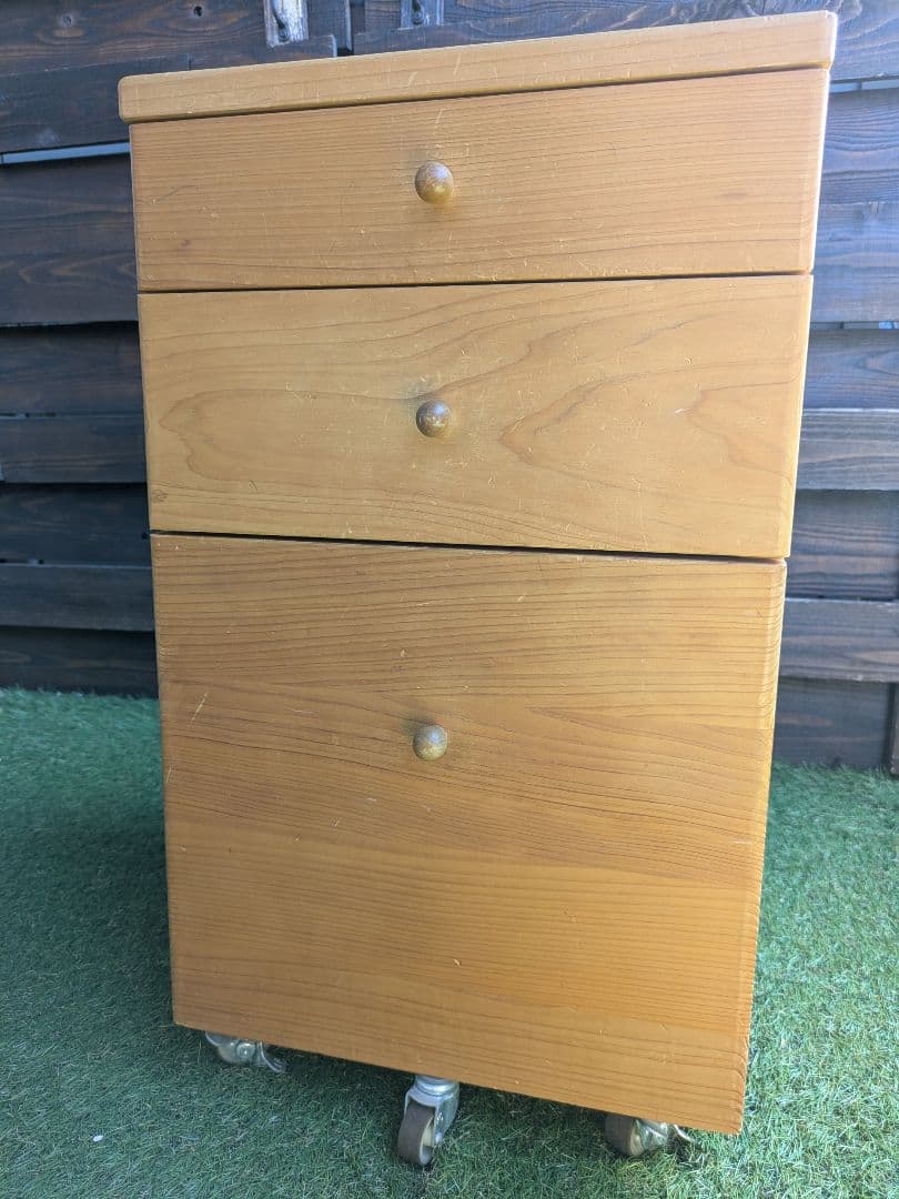 キシル　無垢天然木　ヒノキ　キャスター付きワゴン　サイドワゴンM